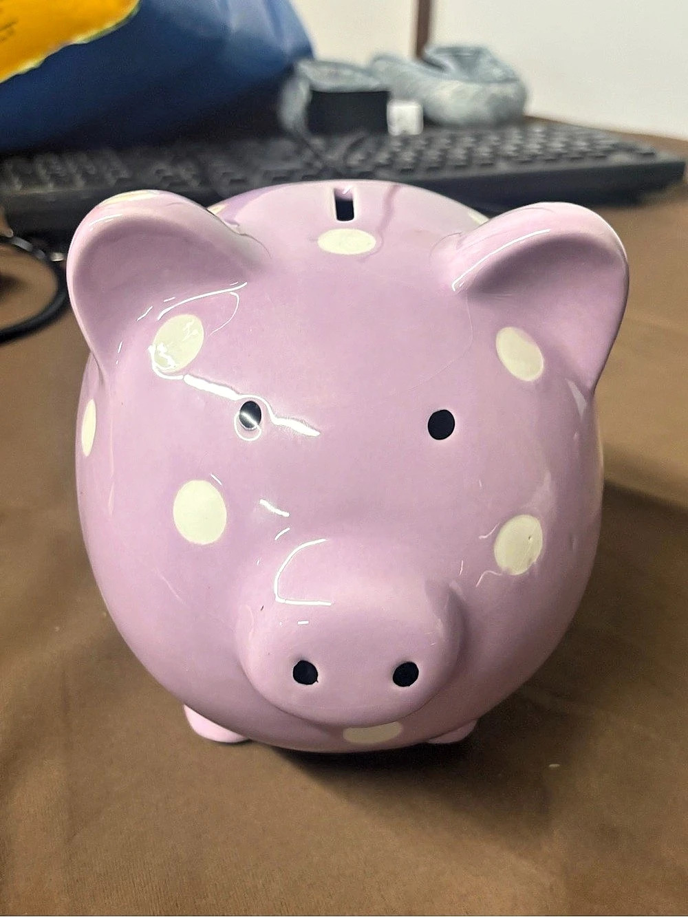 Purple Polka Dot Ceramic Piggy Bank